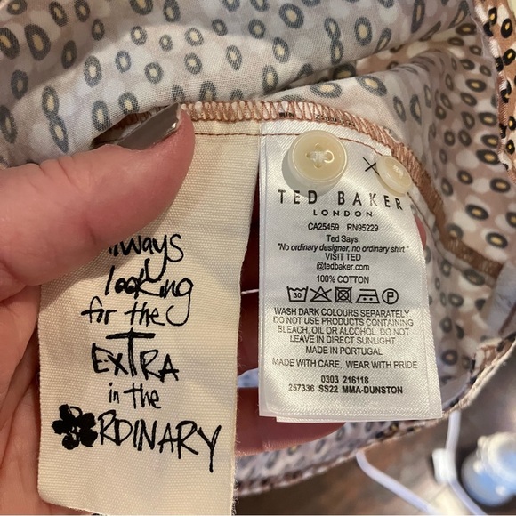 NWT Ted Baker London Dunston Regular Fit Dot Button-Up Shirt, XL, Brown - Picture 9 of 12